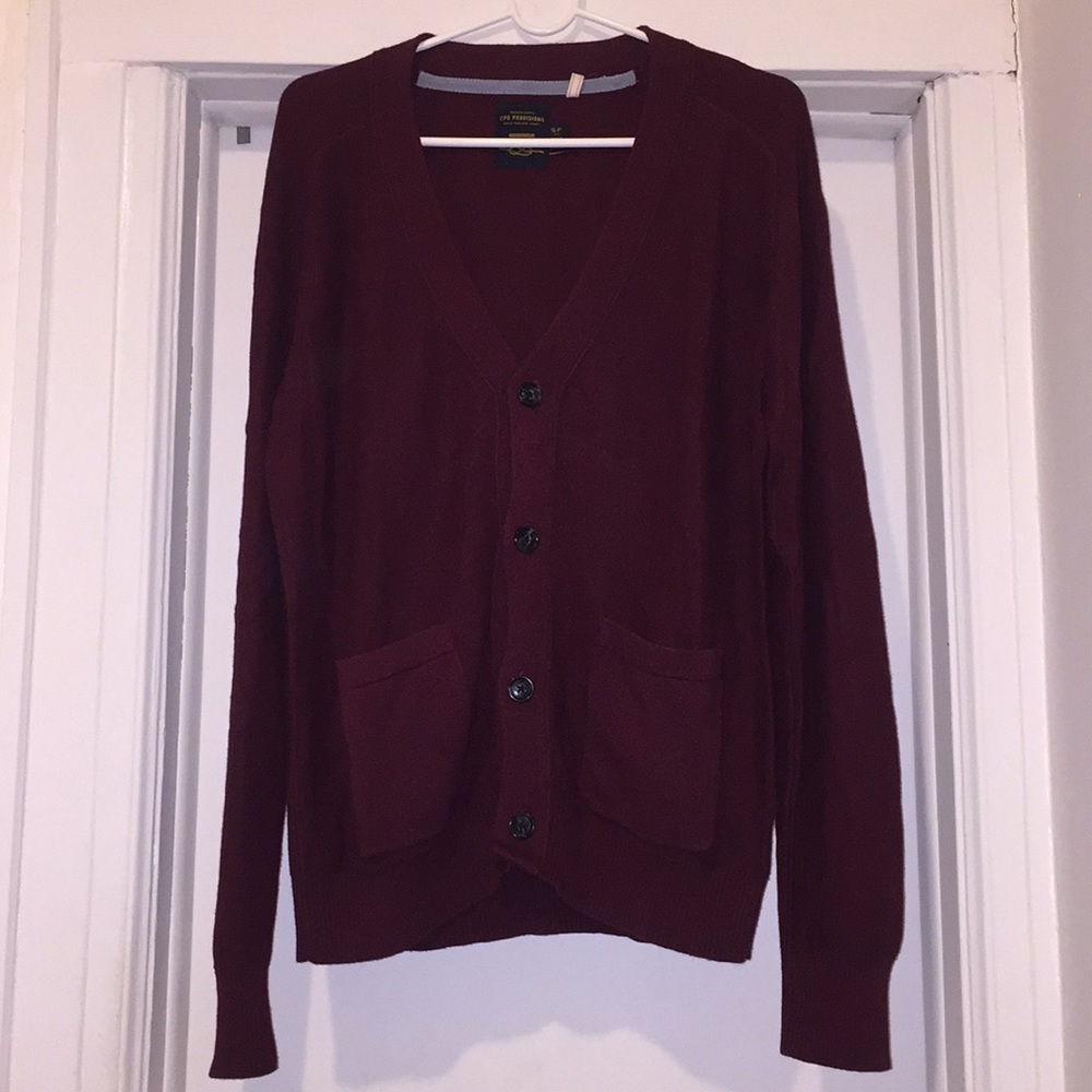 Men’s Burgundy Knit Cardigan Sweater, Small